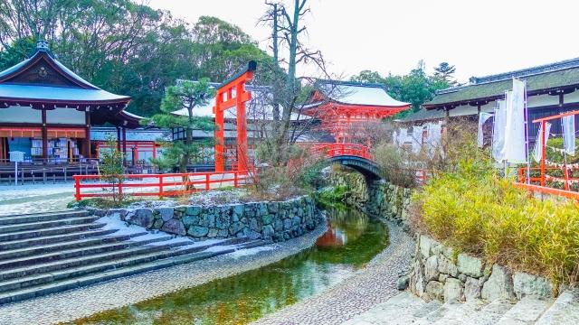 赤い鳥居と神社